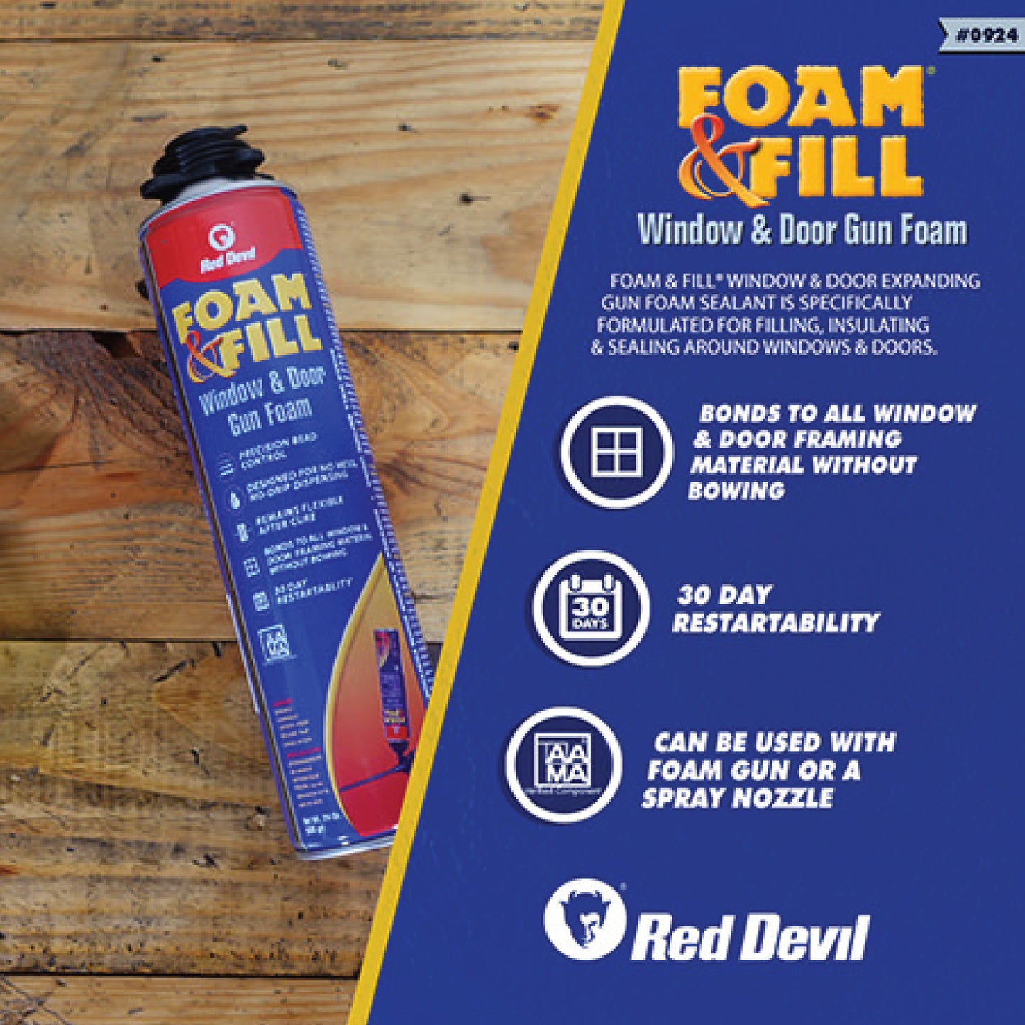 Foam & Fill® Window and Door Polyurethane Gun Foam Sealant 24 Oz. (680 g) Pressurized Canister Pale Yellow