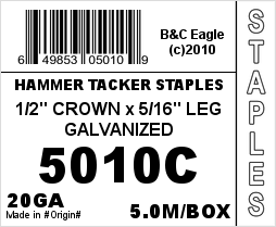 B&C 5000 Series 20GA. Fine Wire Staples - 1/2" Crown - 5/15"L