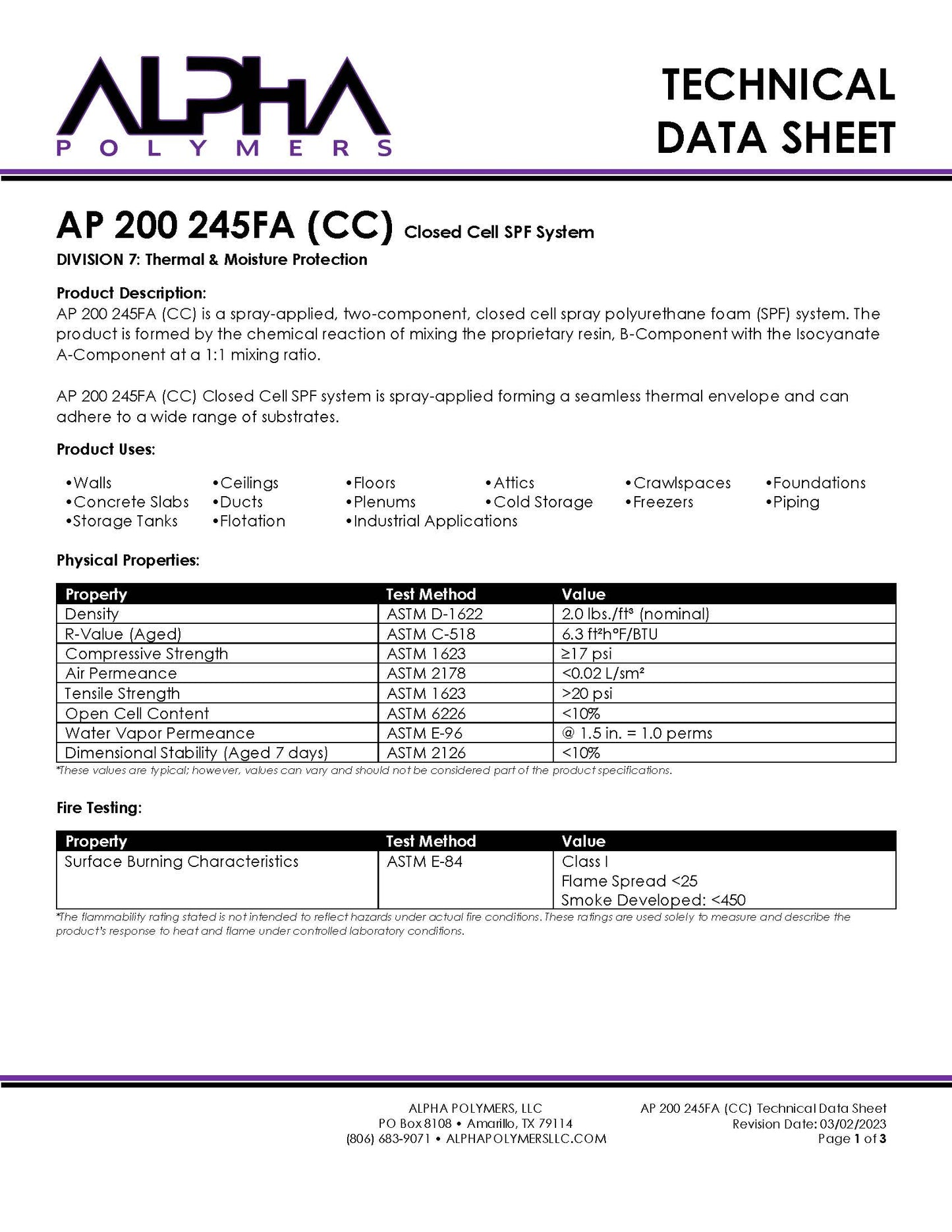 Closed Cell Spray Foam Resin AP 200 245FA (CC) Call for Pricing