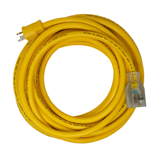 12/3 SJTW Yellow Industrial Grade Extension Cord W. Lightened End (100ft)