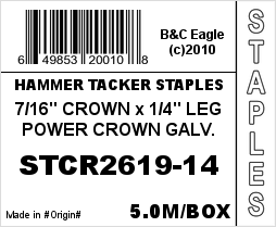 B&C STCR2619 Series 7/16'' Crown 20GA. Fine Wire Staples - 1/4"L (5000/box)