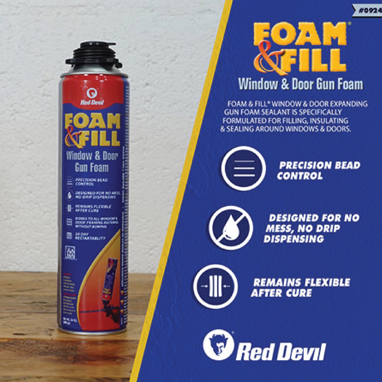 Foam & Fill® Window and Door Polyurethane Gun Foam Sealant 24 Oz. (680 g) Pressurized Canister Pale Yellow